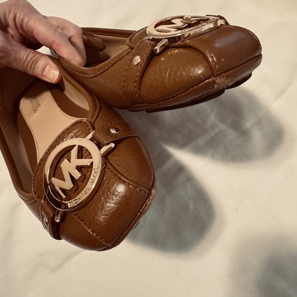 Michael Kors Fulton Brown Leather MK Logo Ballet Flats Driving loafers sz 6.5 - Picture 6 of 7